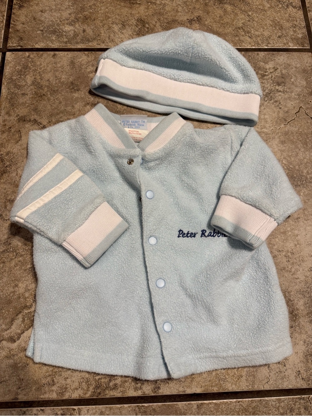 Vintage Peter Rabbit Light Blue Fleece Snap-Front Jacket and Hat for infant